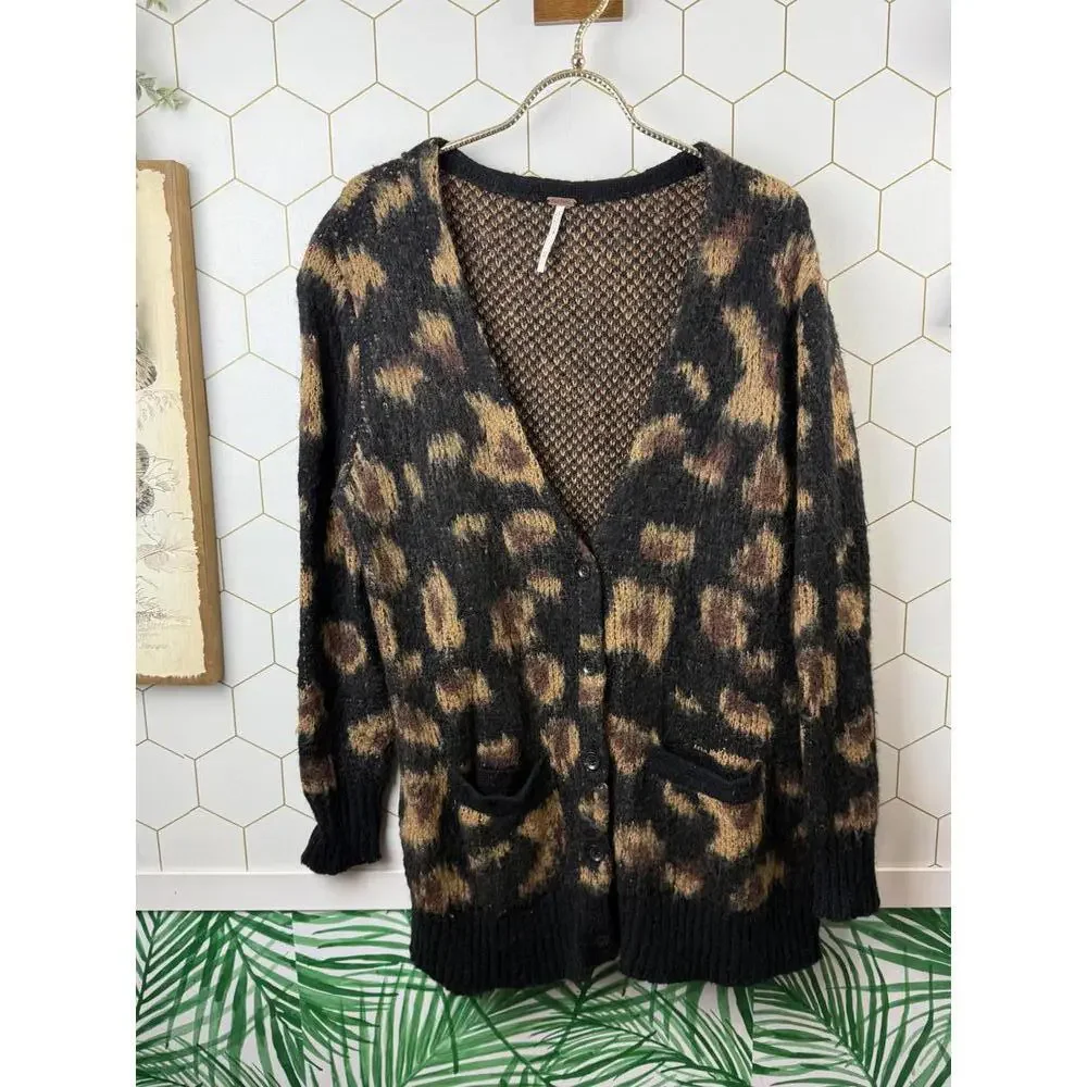 Free People Out of Africa Black and Tan Wildcat Print Cardigan - Size - XS - Picture 7 of 7